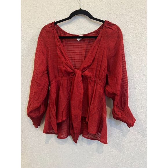 flawless Tops - Flawless Blouse Women Sheer Bohemian Tie Waist Long Sleeve Medium a251